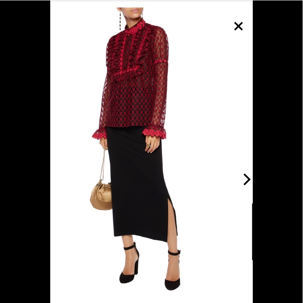 Anna Sui Ruffled embroidered tulle blouse